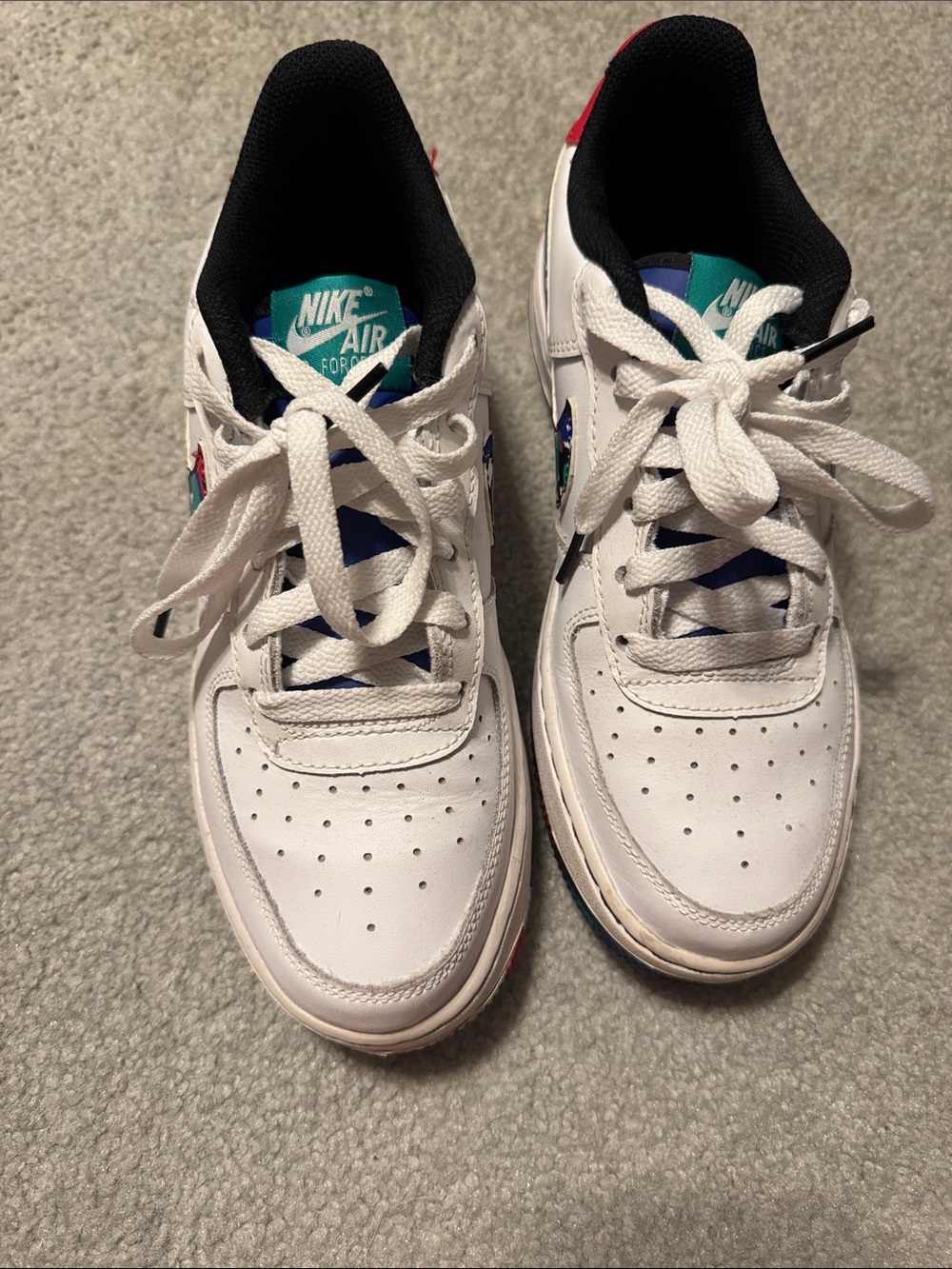 Nike Kids White Sneakers with Teal and Navy Accents